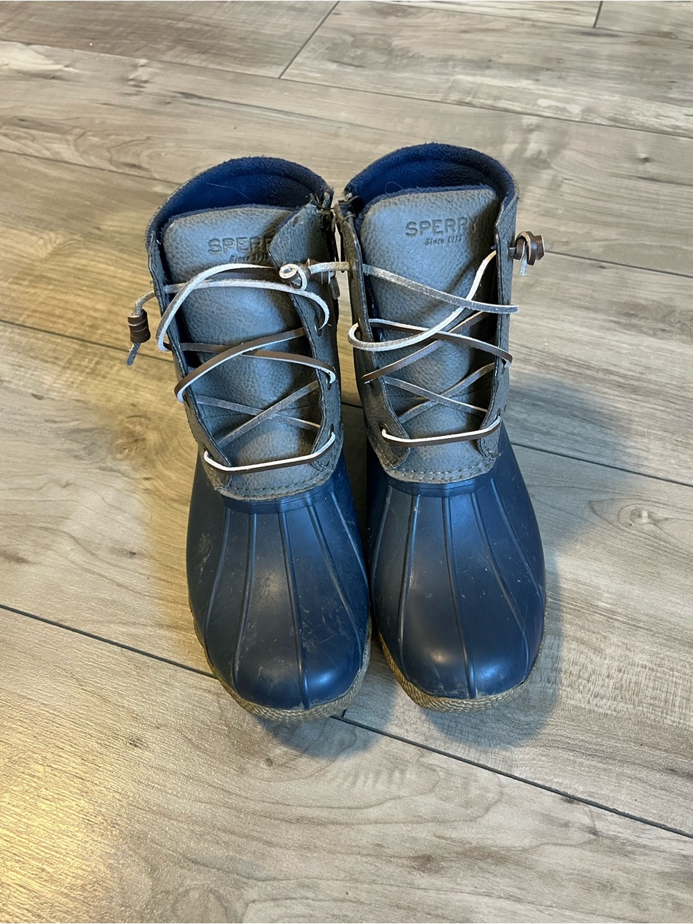 Sperry Top-Sider Saltwater Womens Duck Boots Size 7 Navy Gray Waterproof Rain